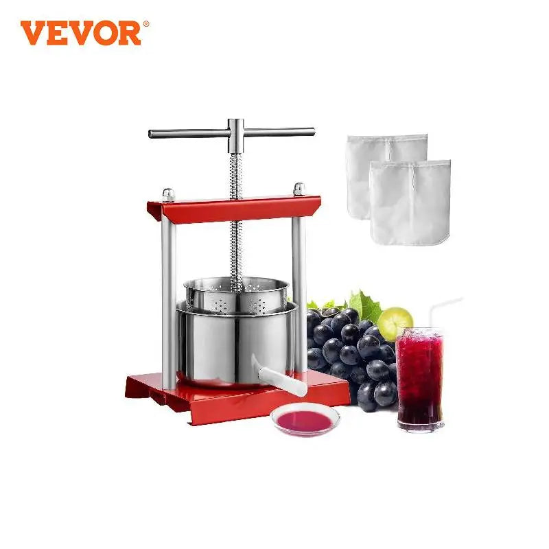 Fruit Wine Press Stainless Steel Barrels, Manual Juice Maker for Outdoor, Kitchen, and Home