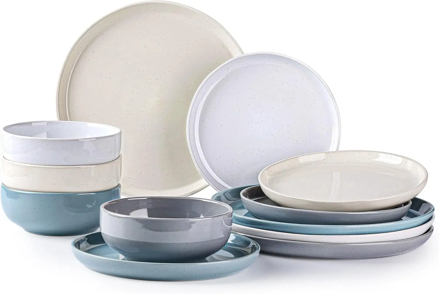 Dinnerware Speckled Glaze Plates and Bowls Sets, Handmade Chip and Scratch Resistant Stoneware