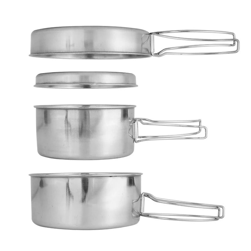 Outdoor Stainless-Steel Camping Cookware Set Cooking Picnic Bowl Pot Set