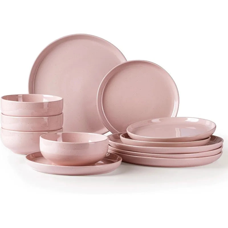 Dinnerware Speckled Glaze Plates and Bowls Sets, Handmade Chip and Scratch Resistant Stoneware