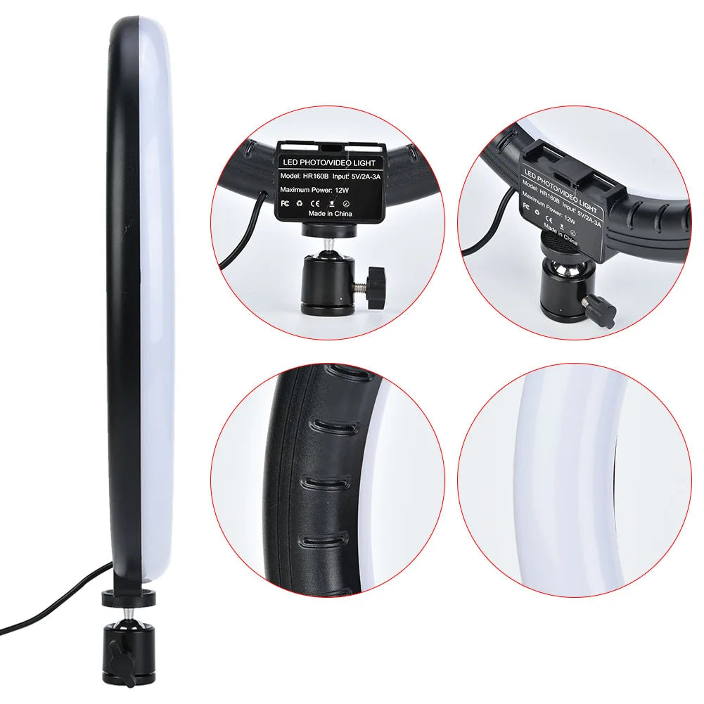 Dimmable Ring Light 3200K-5600K for Makeup with Ball Head Phone Clip