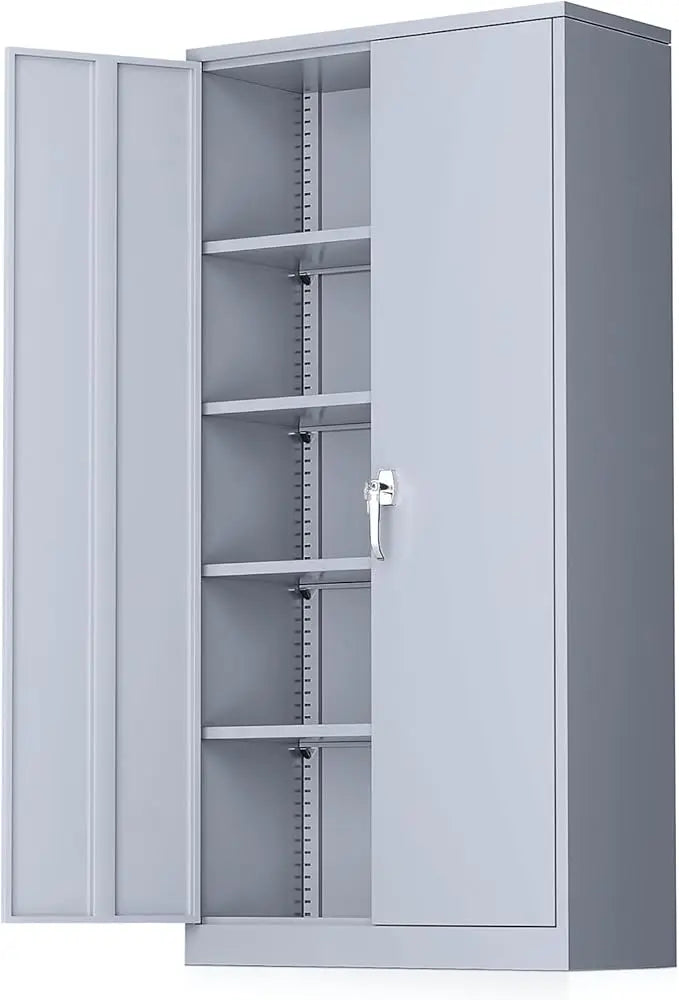 Metal Storage Cabinet with 4 Adjustable Shelves, 2 Doors and Lock for File, Office