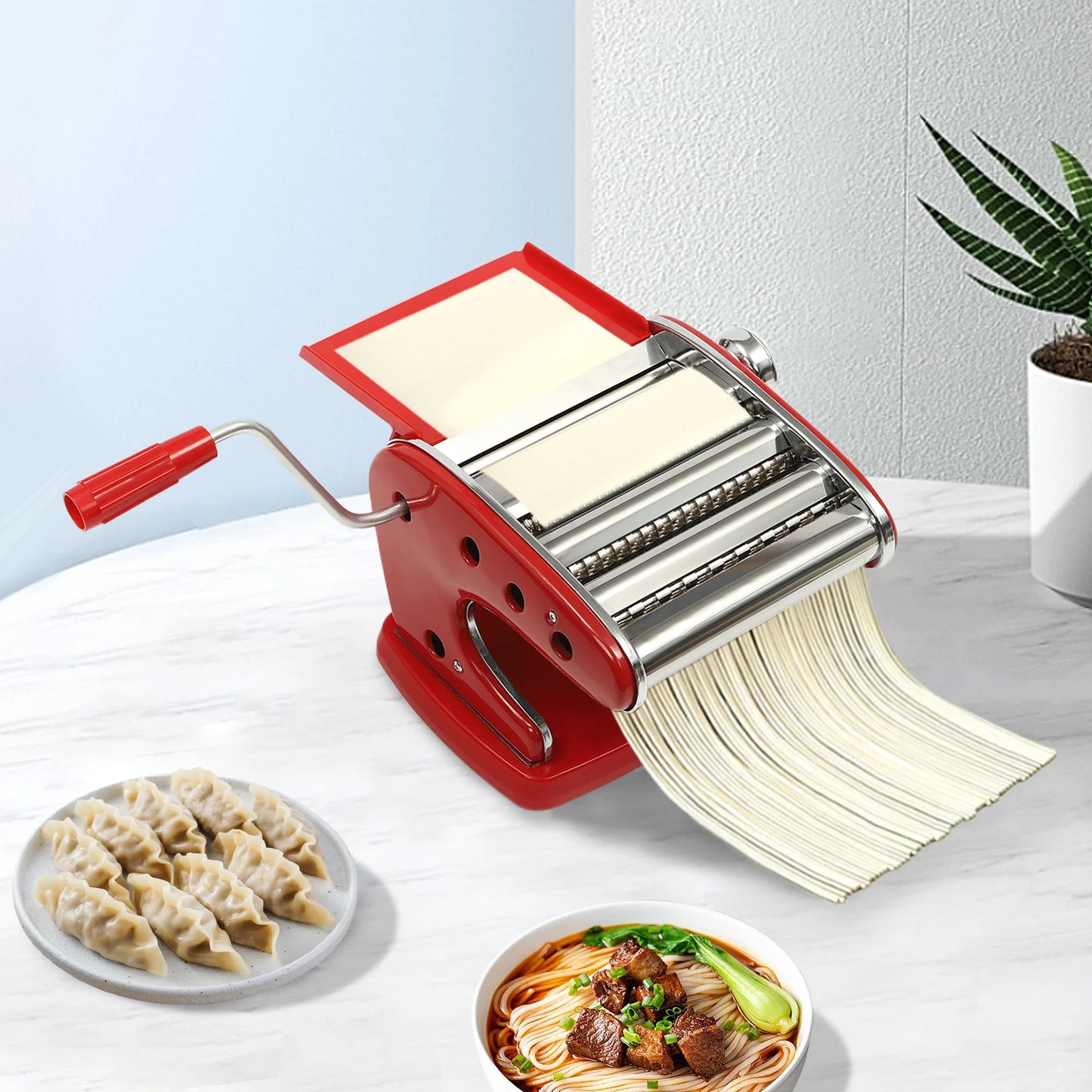 Manual Pasta Maker Machine Stainless Steel Thickness Settings Suction Cup