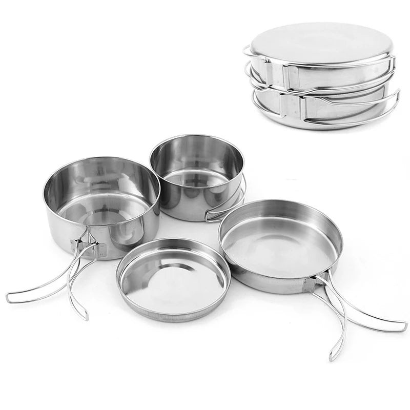 Outdoor Stainless-Steel Camping Cookware Set Cooking Picnic Bowl Pot Set