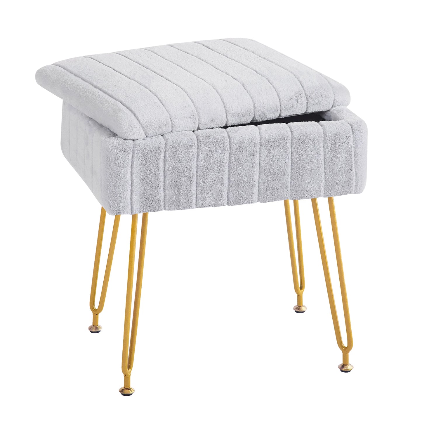 Vanity Stool Chair w/ Storage Ottoman, Feet for Makeup Bedroom