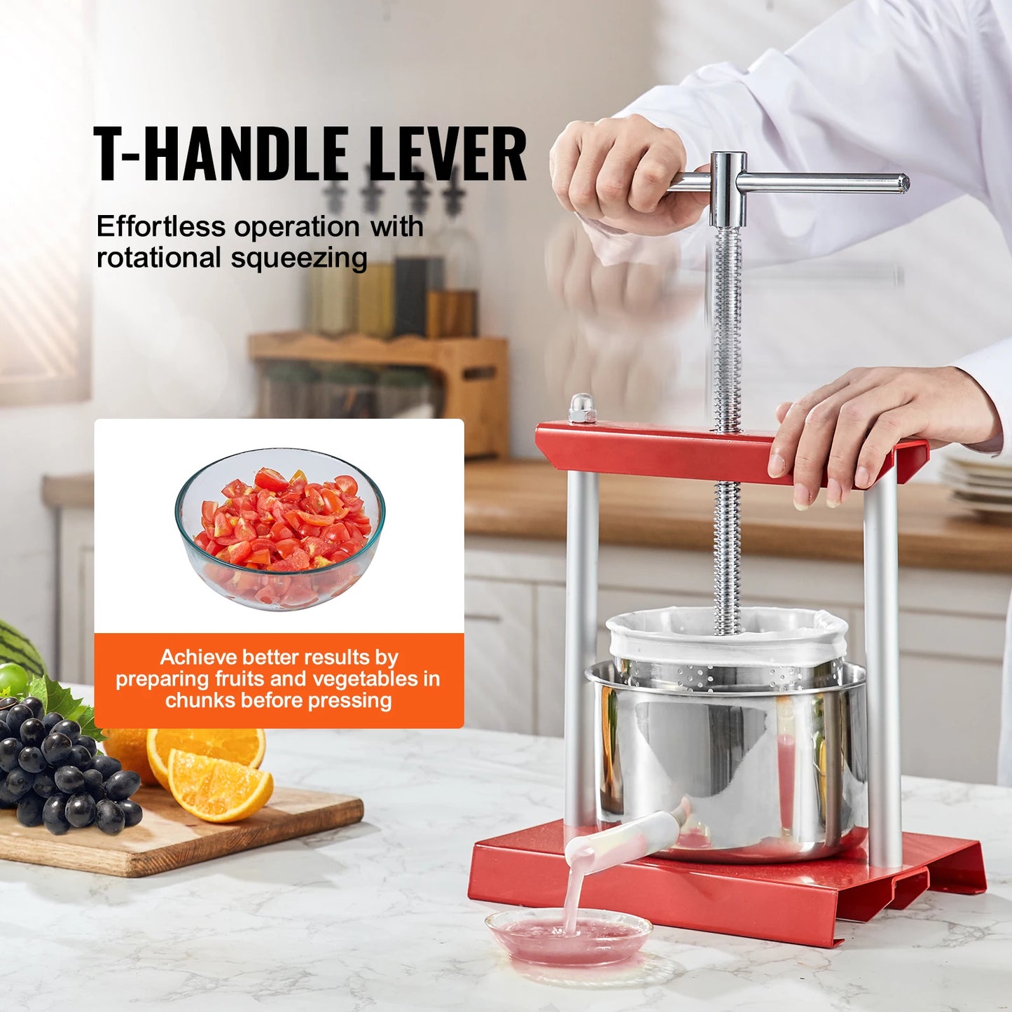 Fruit Wine Press Stainless Steel Barrels, Manual Juice Maker for Outdoor, Kitchen, and Home