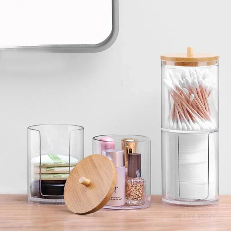 New Makeup Cotton Pad Organizer Bathroom with Bamboo
