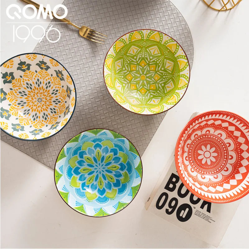 Ceramic Bowl Set Multicolored Porcelain Dinnerware Set Premium Rice Bowls