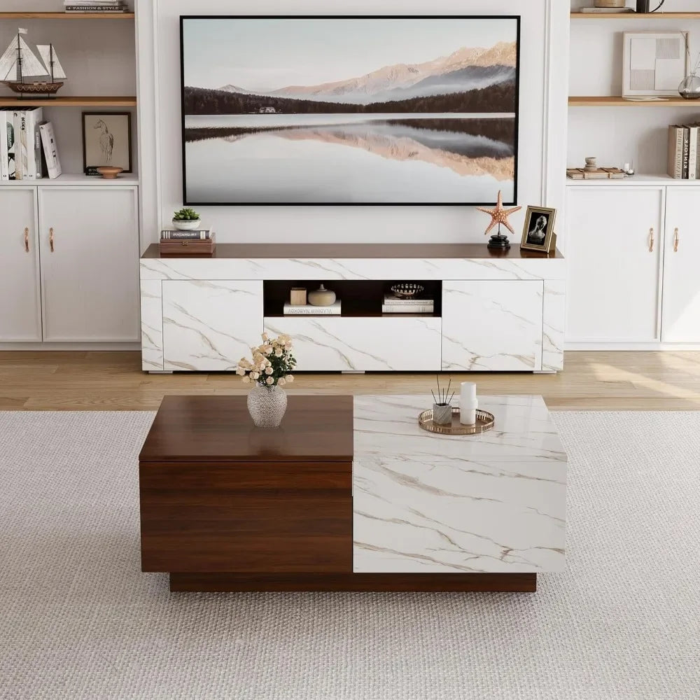Coffee Tables for Living Room, with Storage Shelf, Hidden Compartment