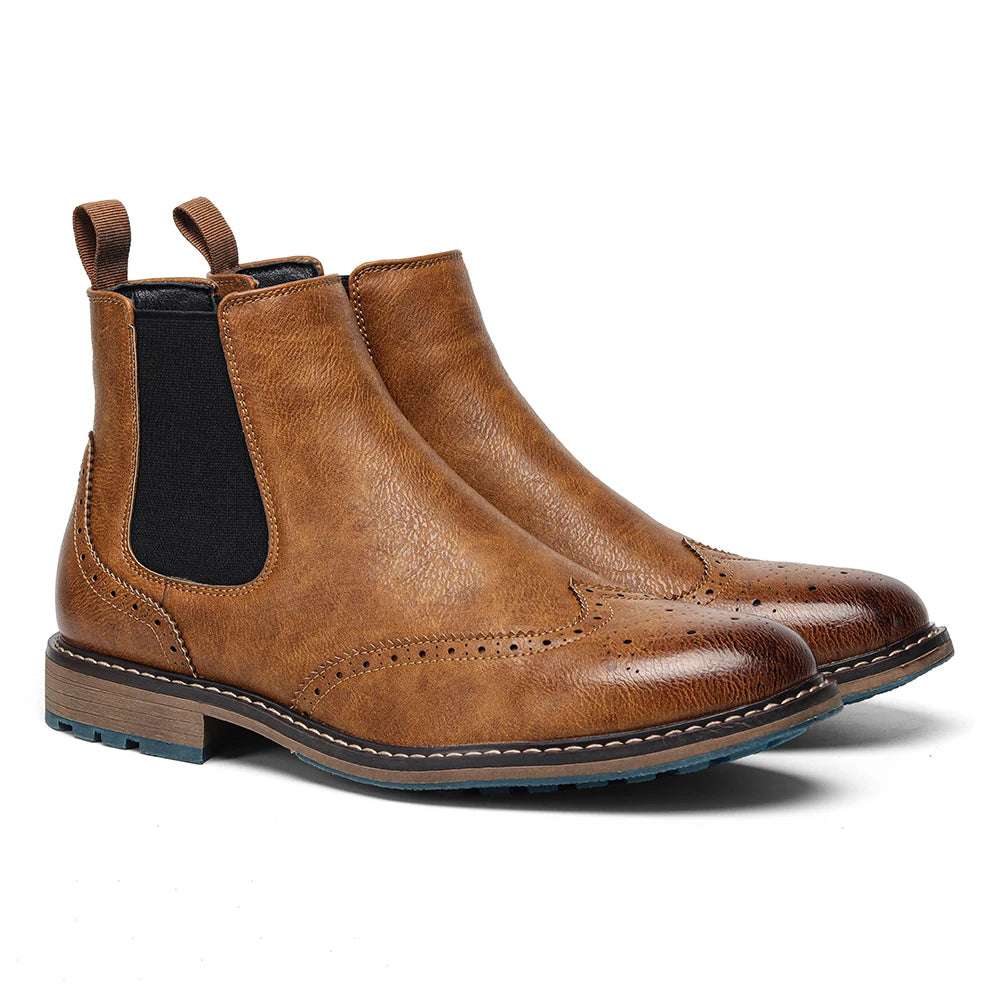 Brogue Men Chelsea Boots American style Comfortable Fashion Leather ankle Boots