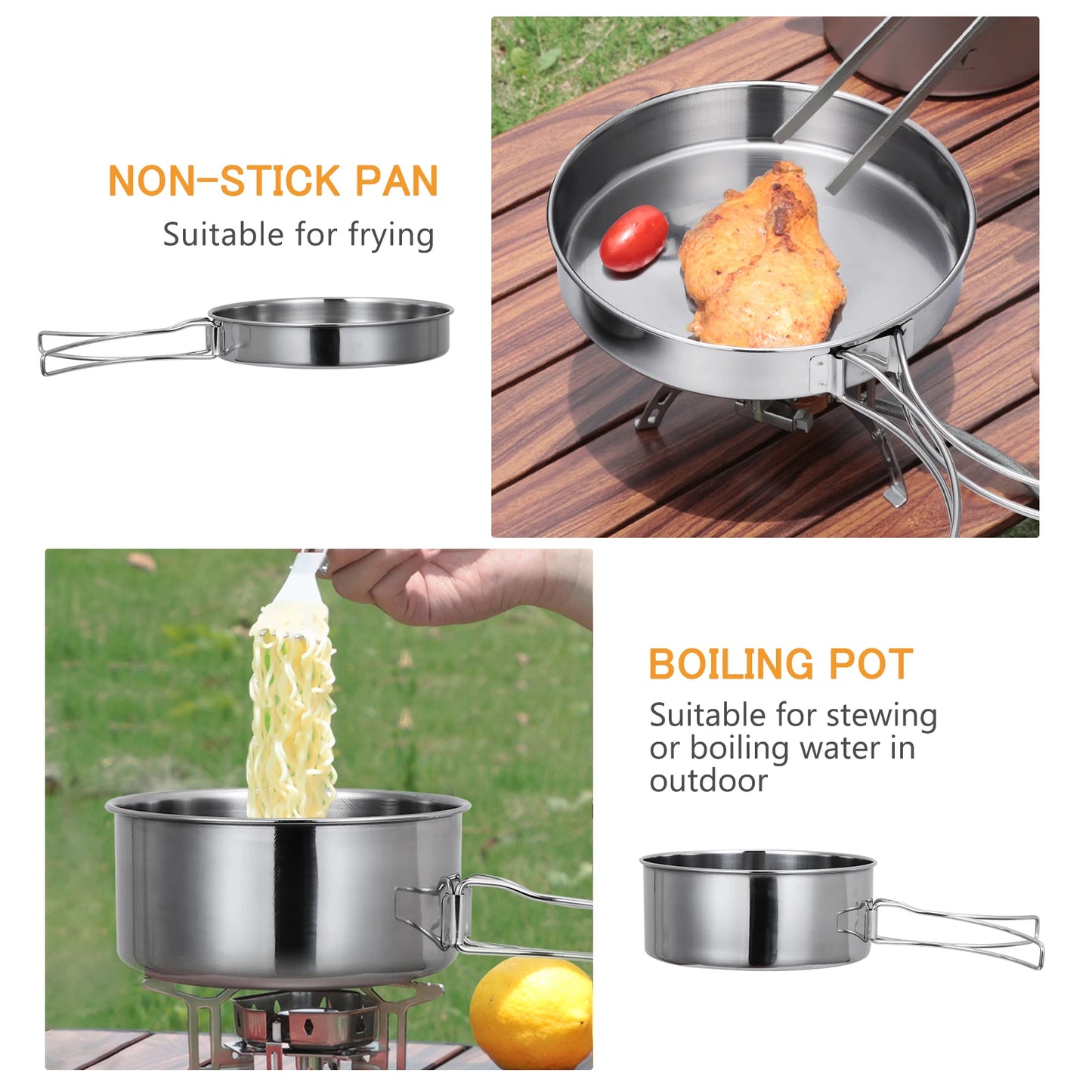 Outdoor Stainless-Steel Camping Cookware Set Cooking Picnic Bowl Pot Set