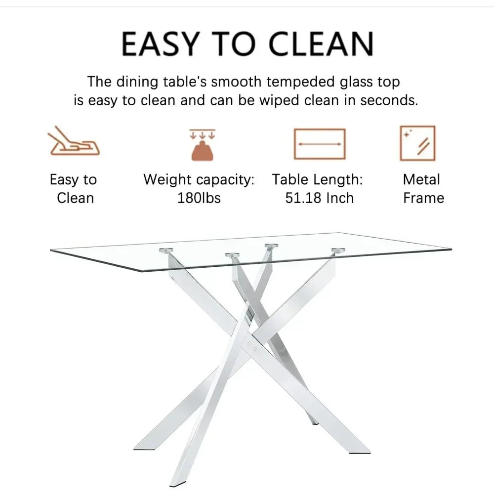 Rectangular Glass Dining Table Kitchen Metal Legs,Dining Table