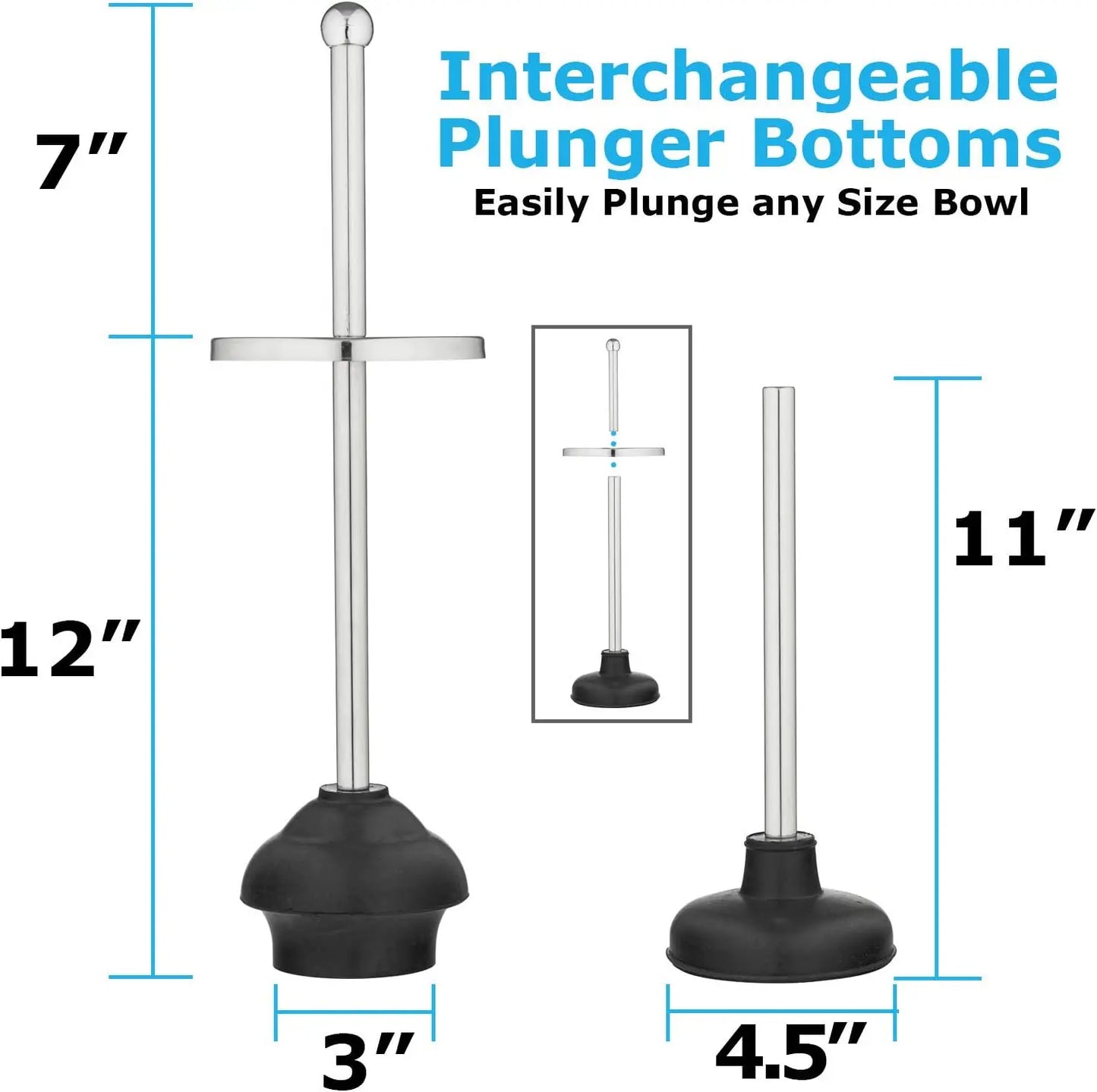 Toilet Brush and Plunger Set with Holder, Modern Chrome Bathroom Accessories Combo
