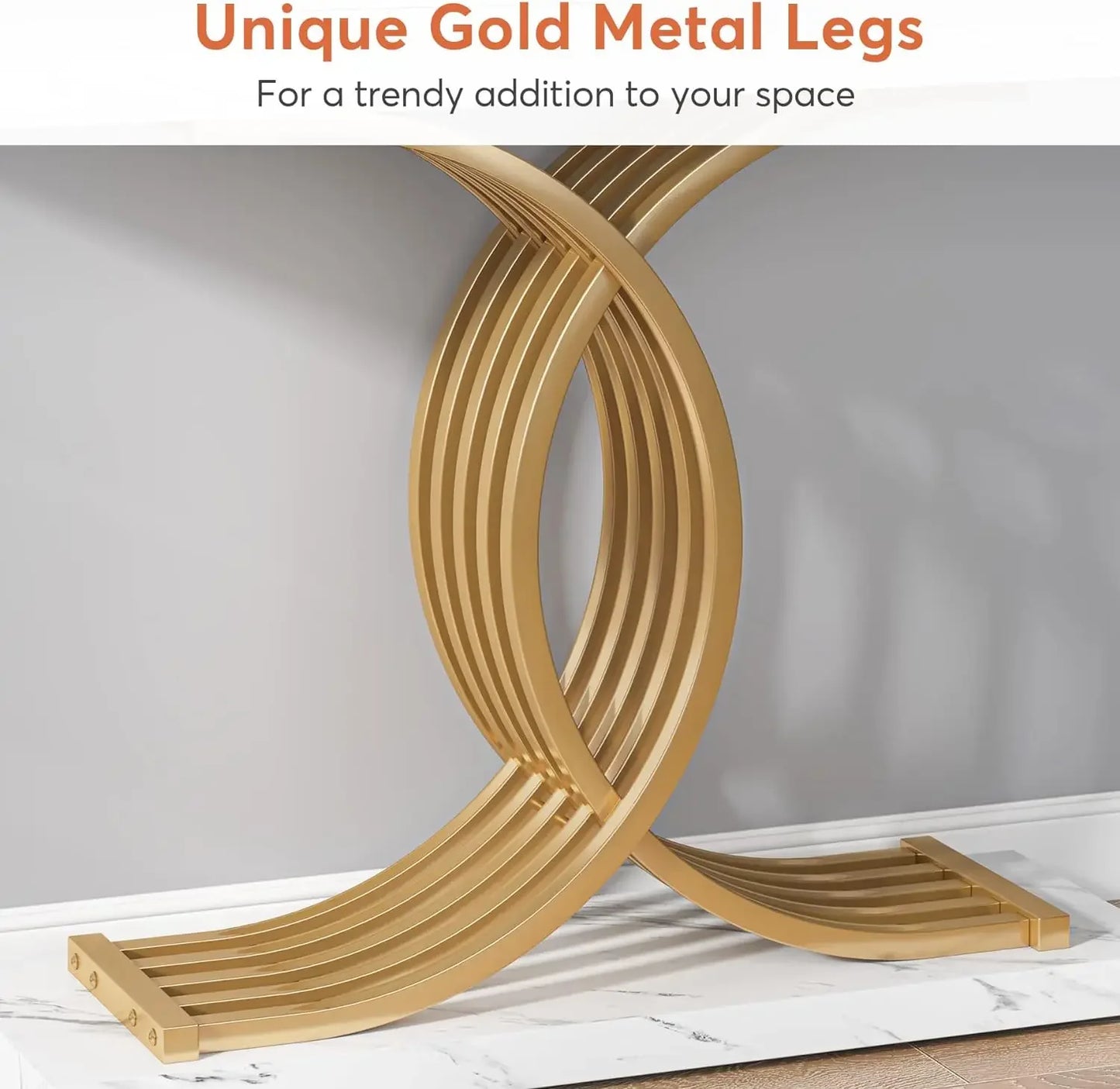 Gold Entryway Table, Modern Console Faux Marble Narrow Wood Sofa