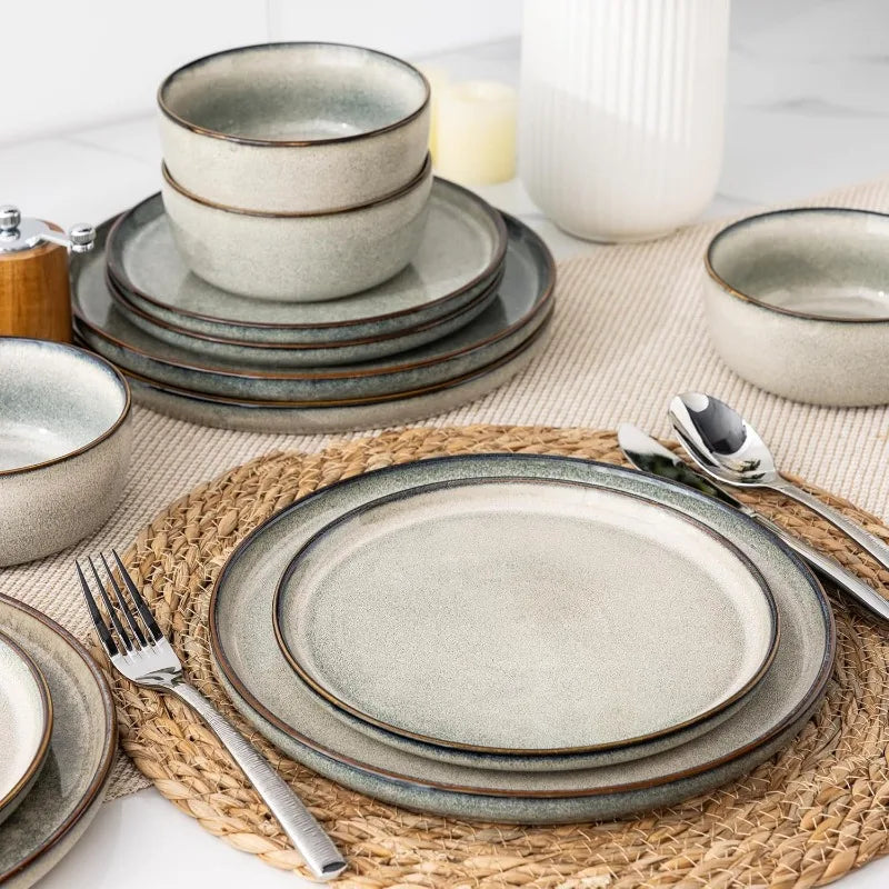 Ceramic Dinnerware Sets Stoneware Plates and Bowls Sets, Reactive Glaze Dishes