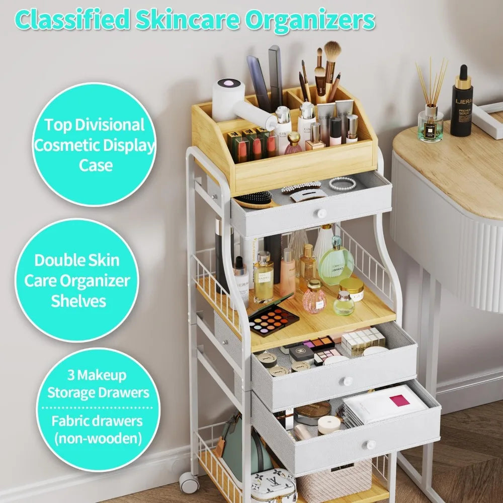 floor Skincare Make Up Organizers with Drawers, Vanity Cosmetics