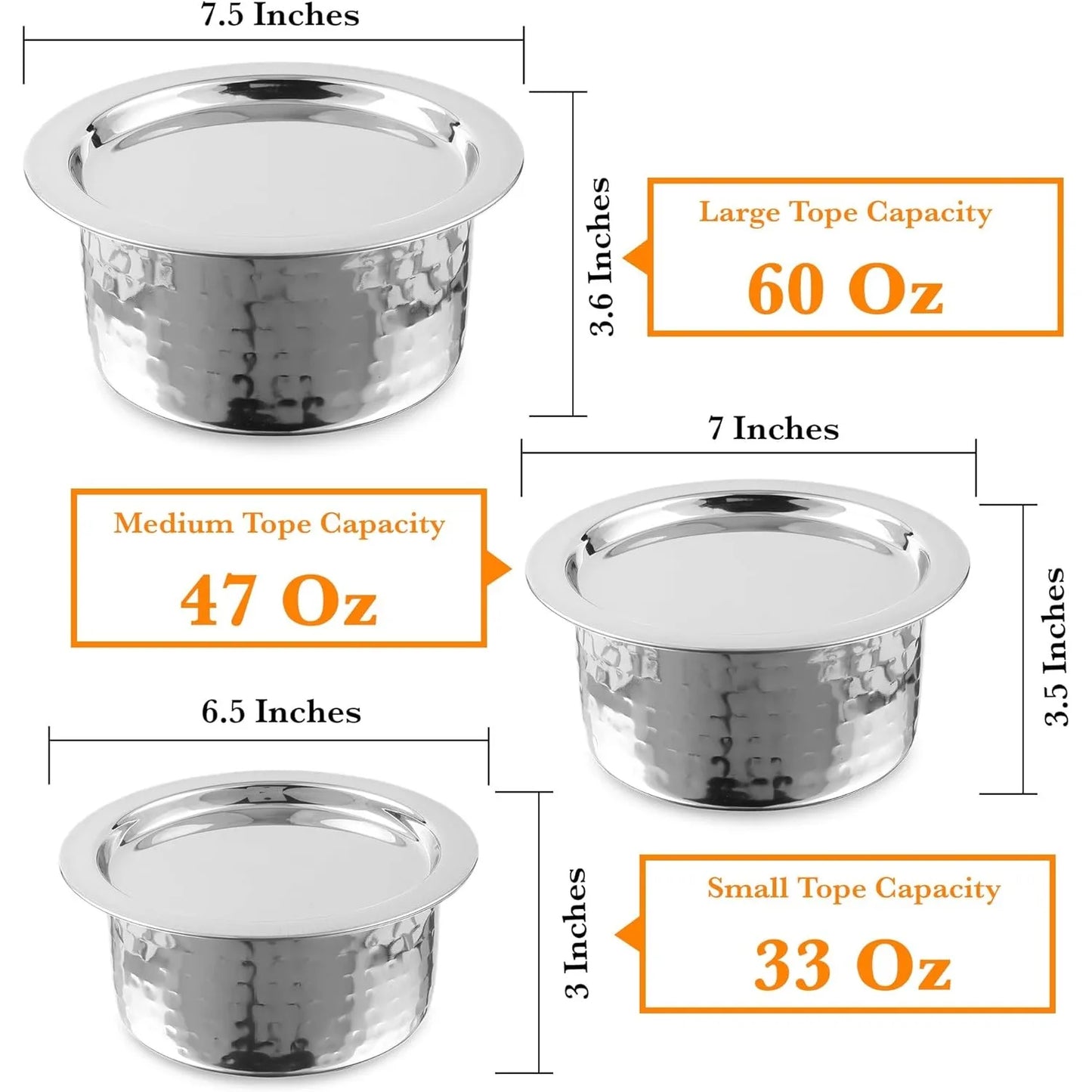 Steel Hammered with Lid Cookware Set Gas Stove Container Pot