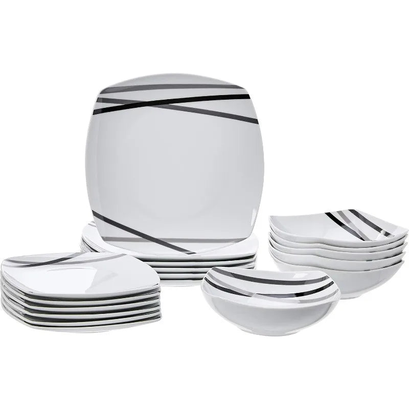 Kitchen Dinnerware Set - Square Plates, Bowls,Service for 6 - Modern Beams