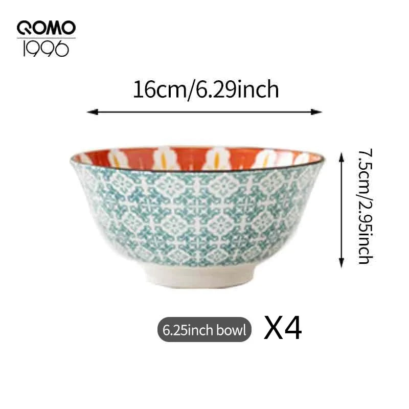 Ceramic Bowl Set Multicolored Porcelain Dinnerware Set Premium Rice Bowls