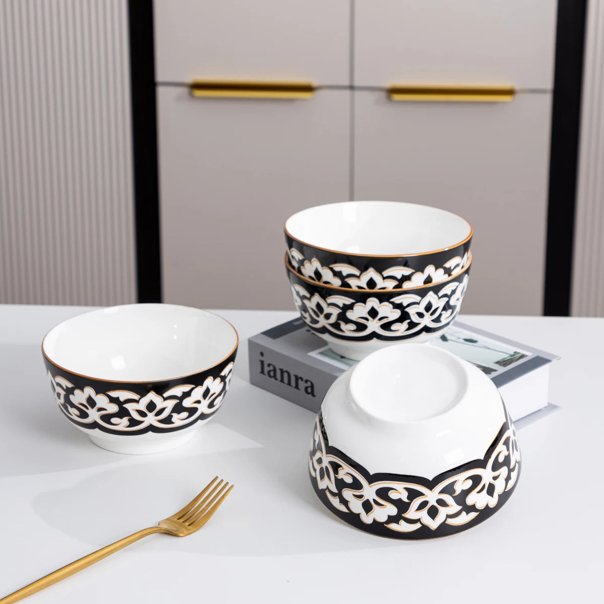 Black Patterns Ceramic Tableware Set Classic Porcelain Dinnerware Set Elegant Ceramic