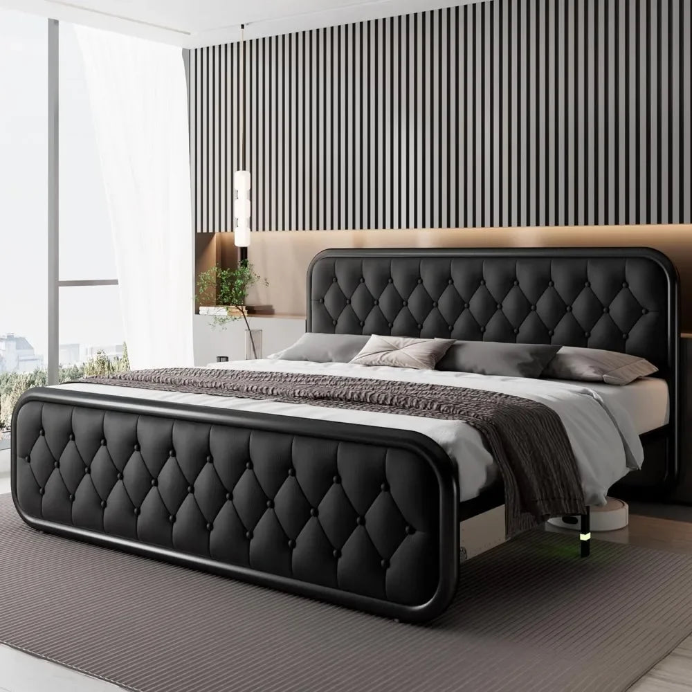 King Size Bed Frame Heavy Duty Leather Headboard Bedroom Furniture 12"