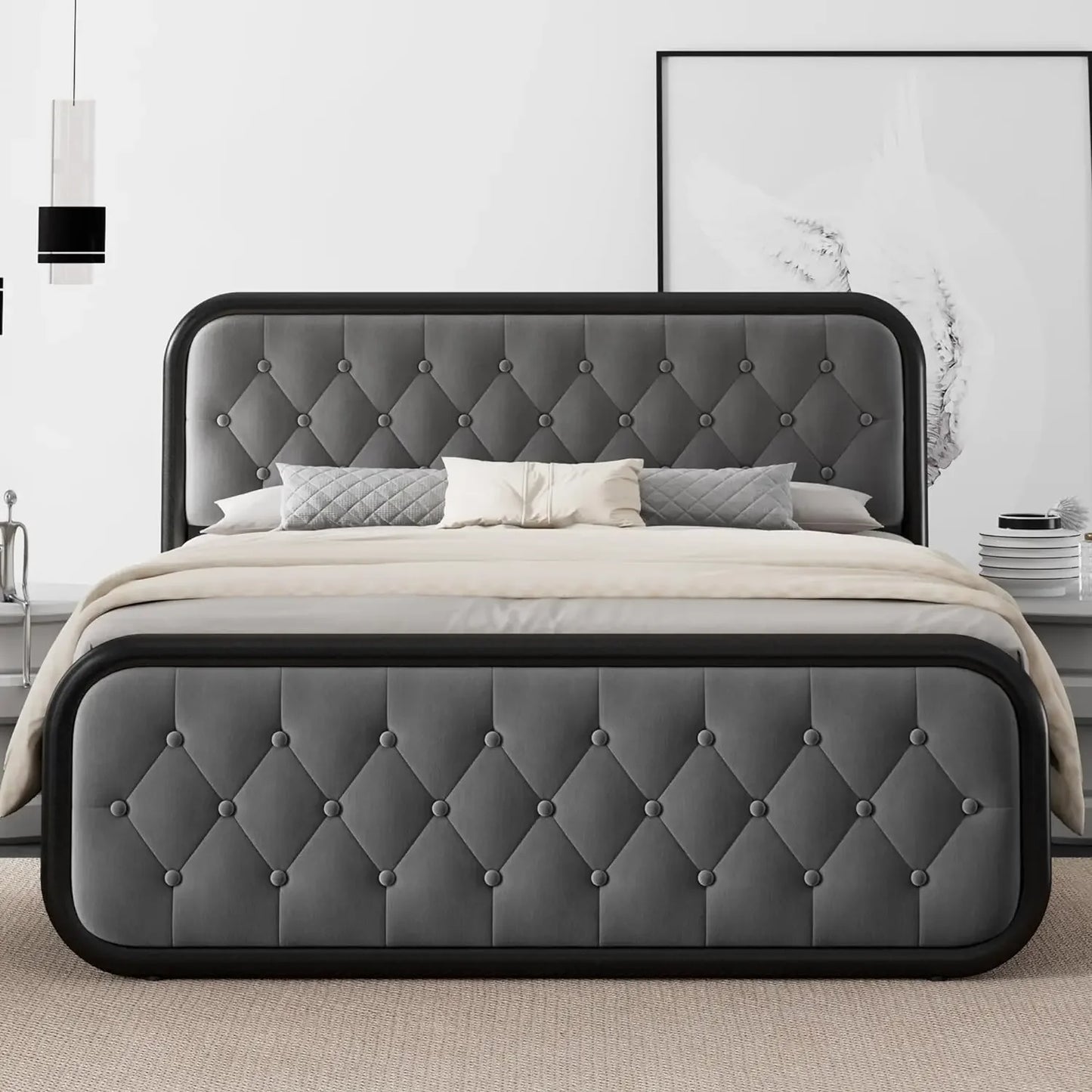 King Size Bed Frame Heavy Duty Leather Headboard Bedroom Furniture 12"