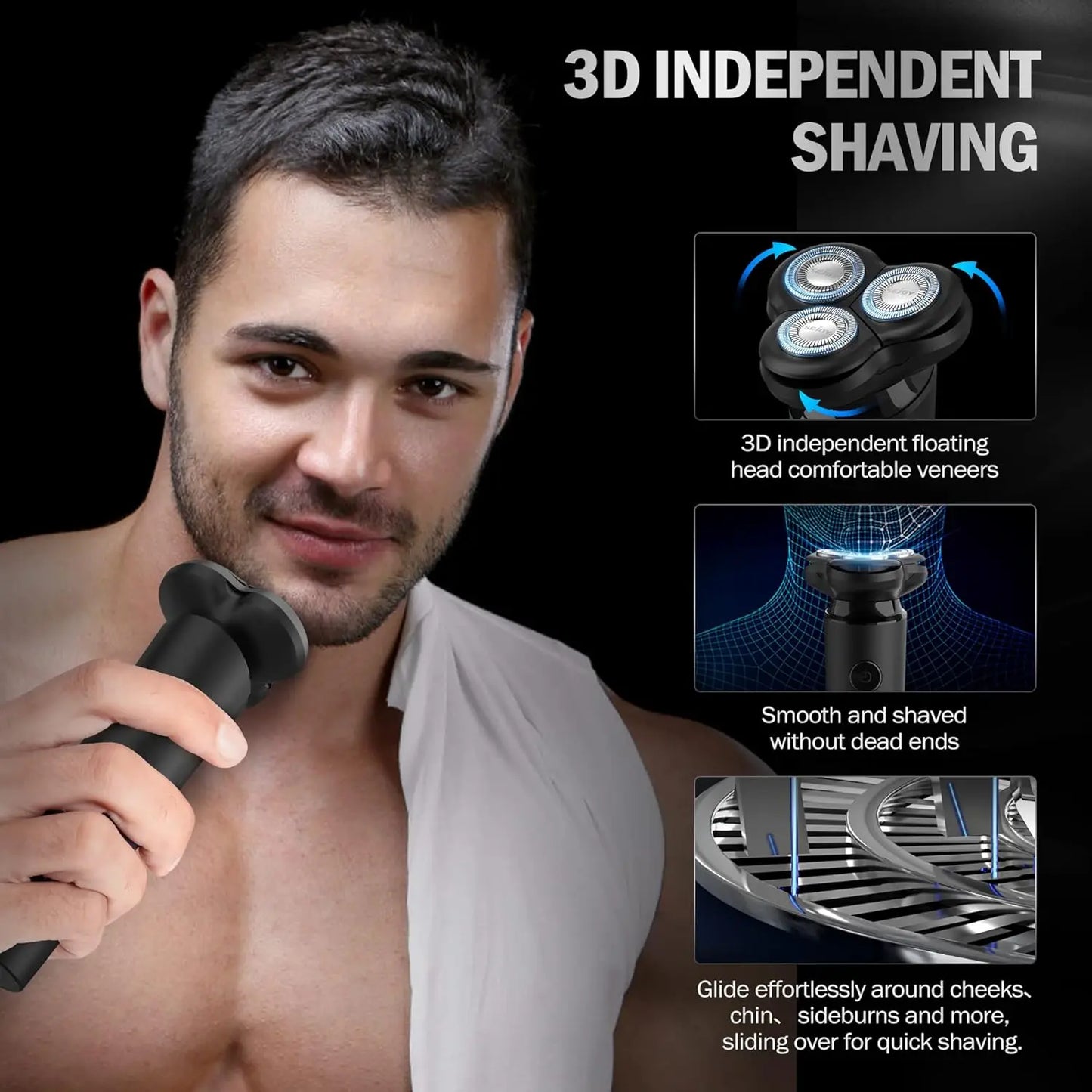 Men Electric Razor Waterproof Shaver Fast Charging-3D Floating Head Shaving Machine