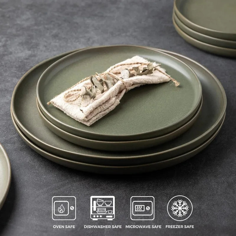 Ceramic Dinner Plates Set Wavy Rim Stoneware Dish Set, Large Dinnerware Plates