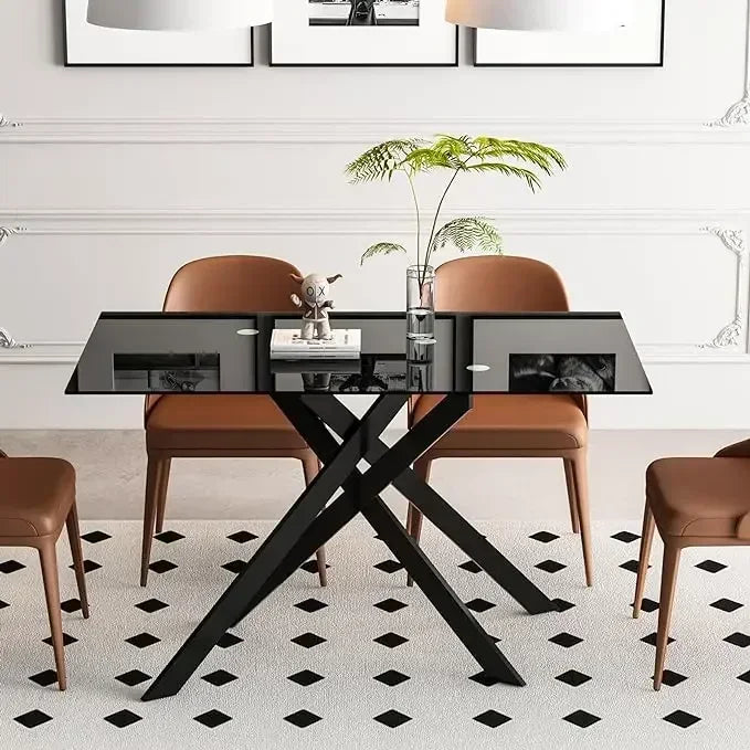 Rectangular Glass Dining Table Kitchen Metal Legs,Dining Table