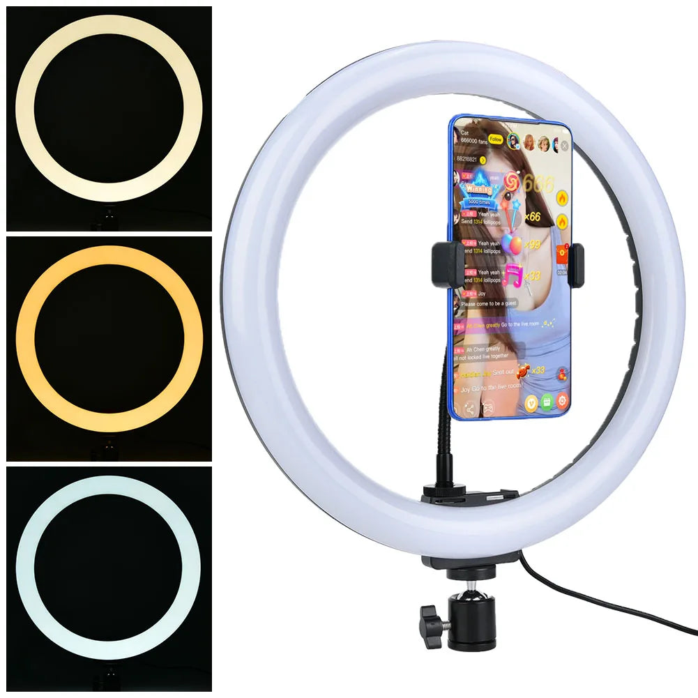 Dimmable Ring Light 3200K-5600K for Makeup with Ball Head Phone Clip