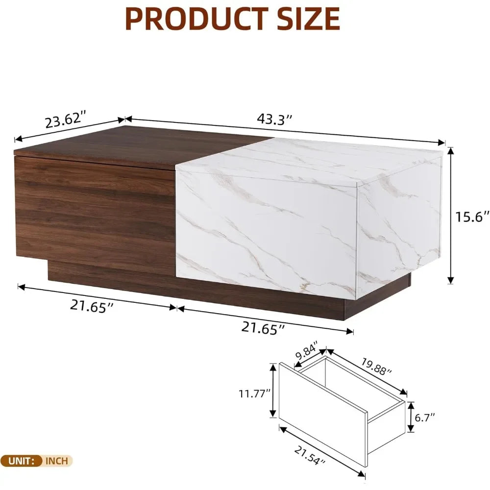 Coffee Tables for Living Room, with Storage Shelf, Hidden Compartment