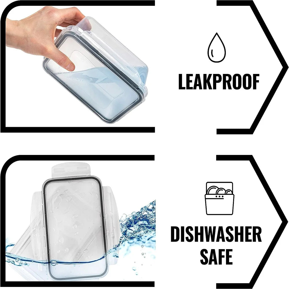 Reusable Square Kitchen Storage Containers Set Microwave & Freezer Safe, Dishwasher Friendly
