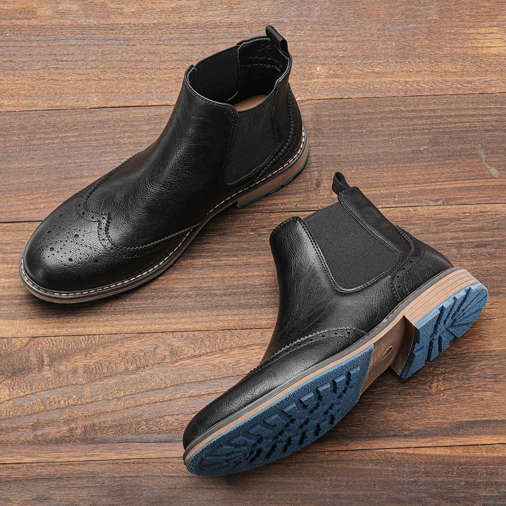 Brogue Men Chelsea Boots American style Comfortable Fashion Leather ankle Boots