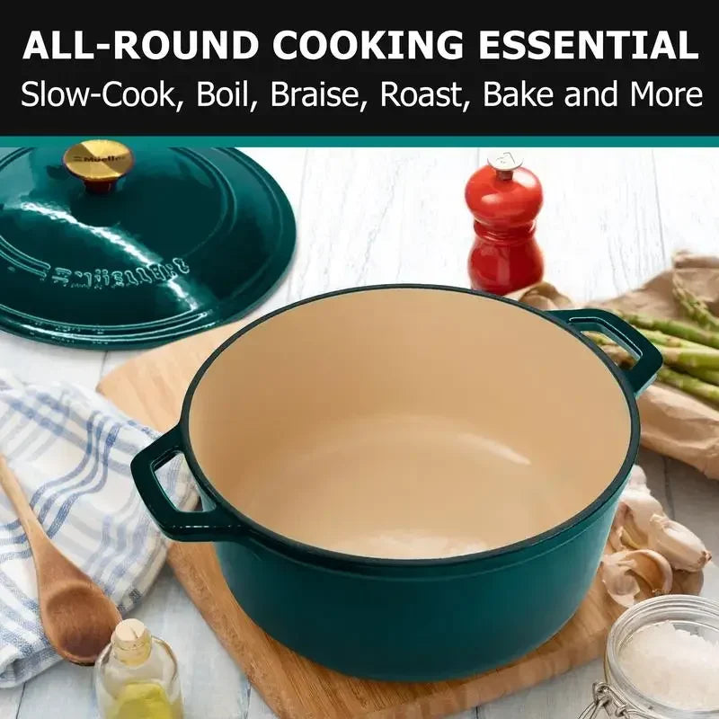 Mueller DuraCast 6 Quart Enameled Cast Iron Dutch Oven Pot with Lid