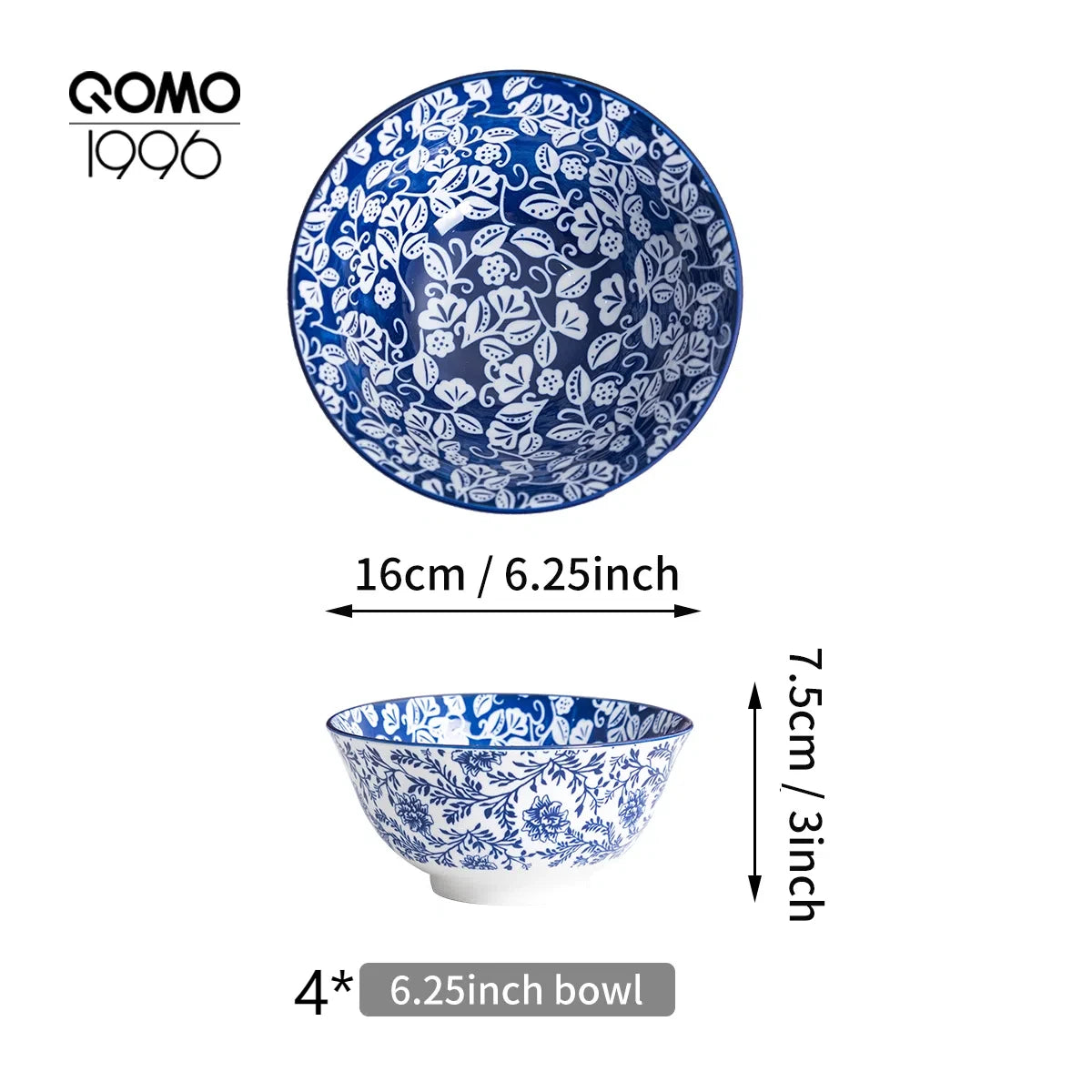 Blue and White Porcelain Bowls Premium Japanese-Style Ceramic Bowl Set .