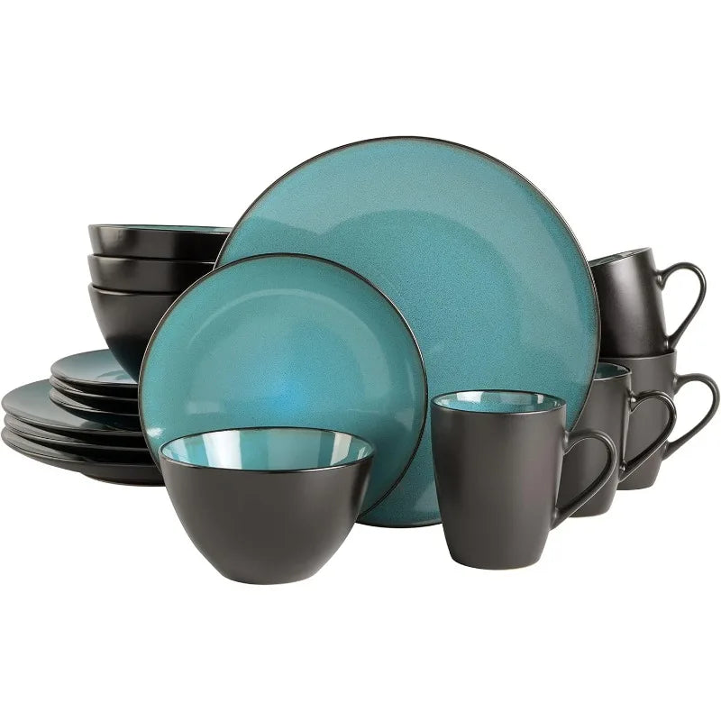 Round Reactive Glaze Stoneware Dinnerware Set, Service for 4
