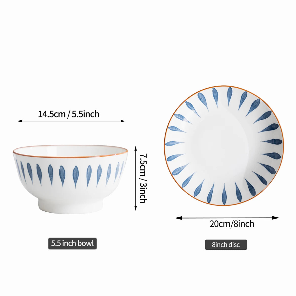 Japanese-Style Ceramic Bowl Set Premium Porcelain Salad Bowl & Shallow Bowl