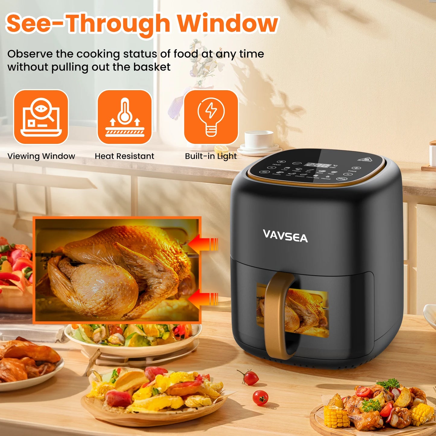 Air Fryer with Clear Window, Oven with Digital LED Touch Screen, and Non-Stick