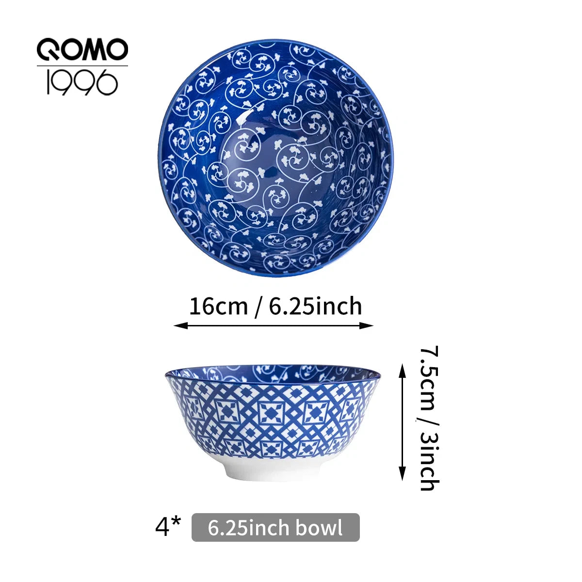 Blue and White Porcelain Bowls Premium Japanese-Style Ceramic Bowl Set .