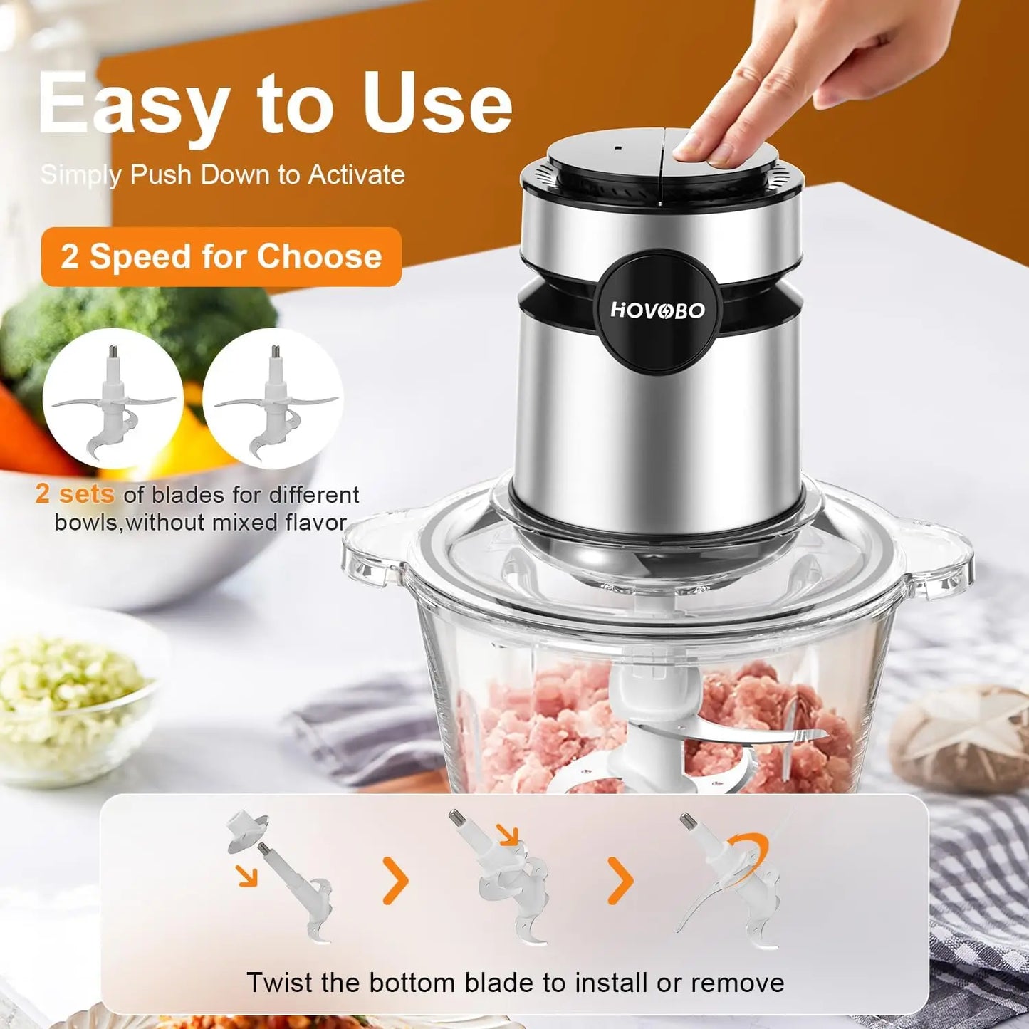 Electric Food Processor, Glass Bowl Vegetable Food Chopper, Kitchen Utensils