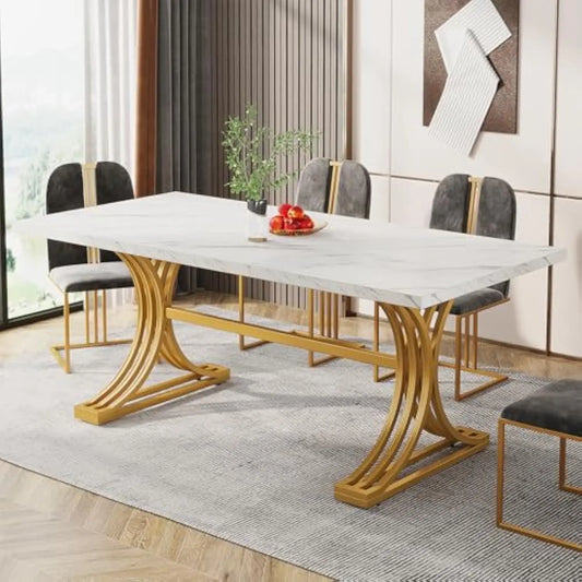 Rectangular Dining Table  Modern Kitchen with Stylish Metal Legs, Large Dinner Tables for Dining Room
