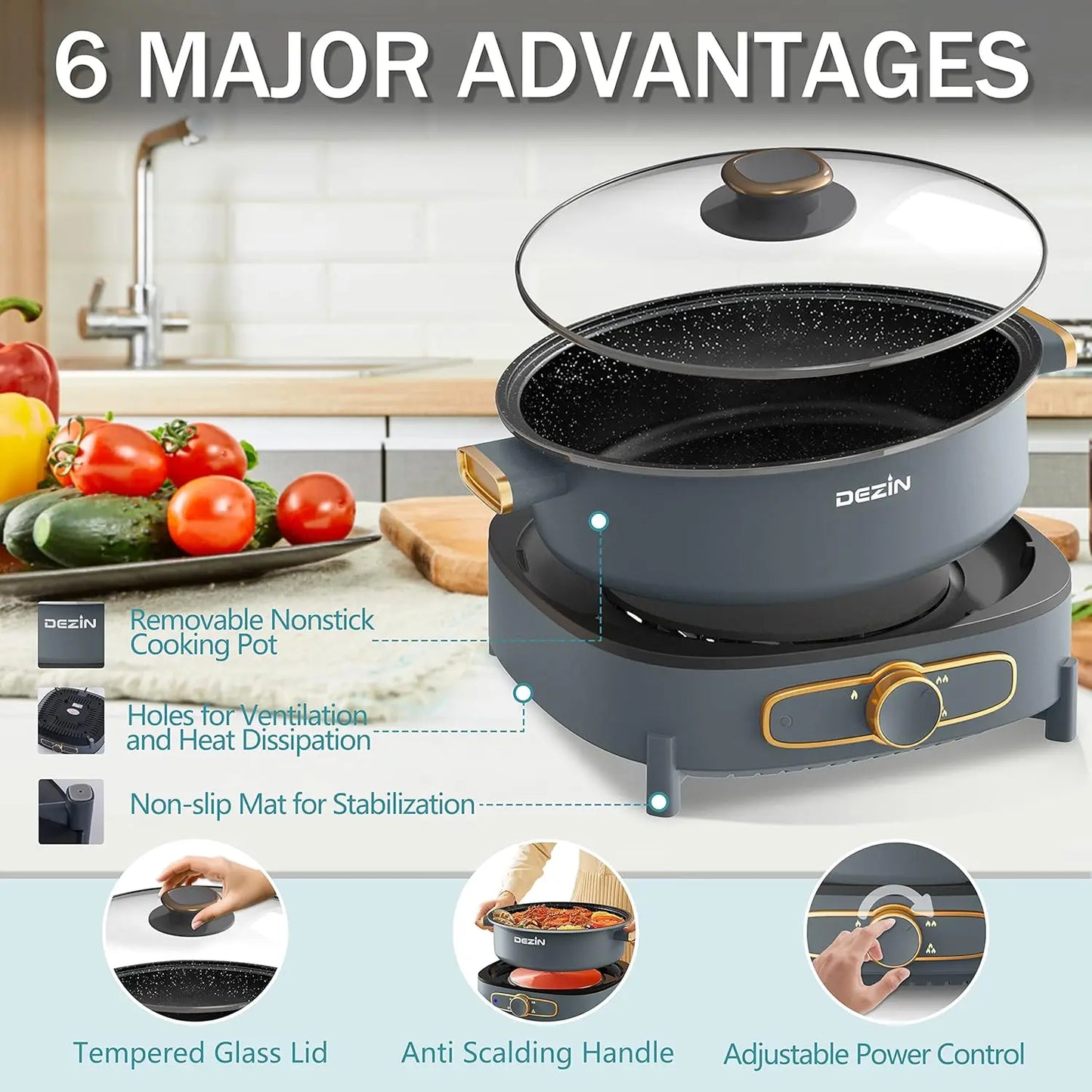 Electric Shabu Pot with Removable Non-Stick Hot Pot Electric