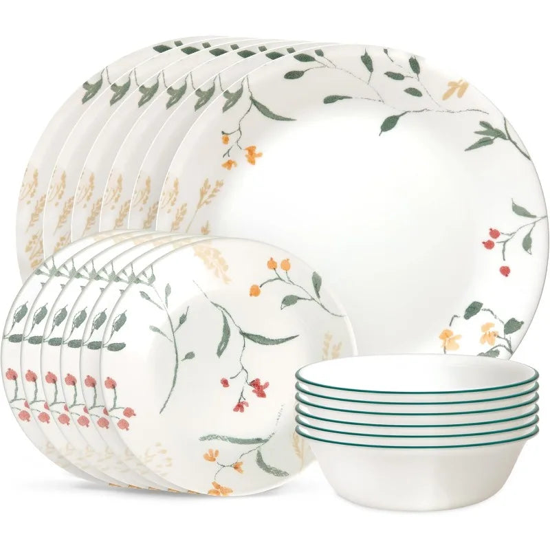 Glass Dinnerware Sets, Triple Layer Chip & Crack Resistant Glass Plate and Bowl Sets, Wildflower