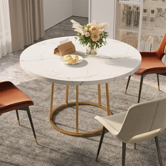 Round Dining Table 47.24 Inch Kitchen Table for 4 People Wooden Marble
