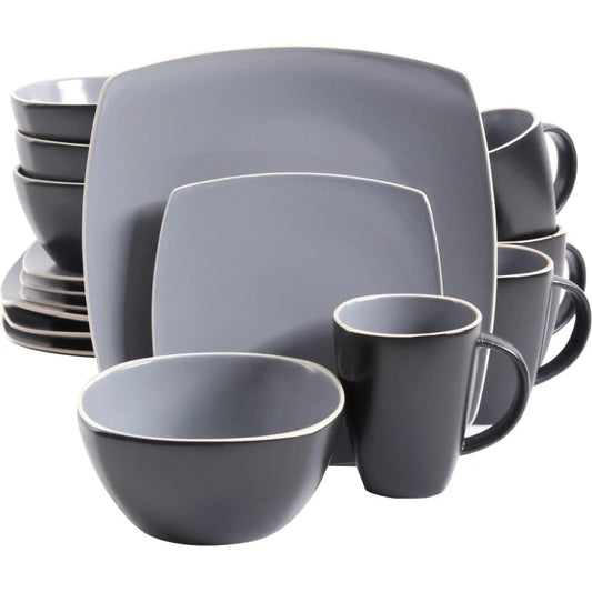 Home Soho Lounge Square 16 Pc. Dinnerware Set, Matte Gray
