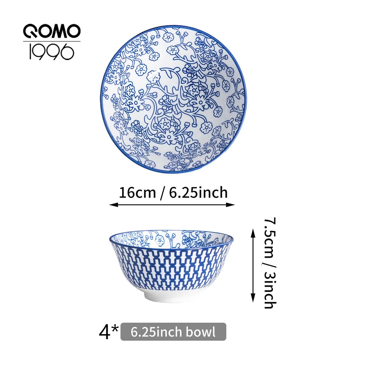 Blue and White Porcelain Bowls Premium Japanese-Style Ceramic Bowl Set .