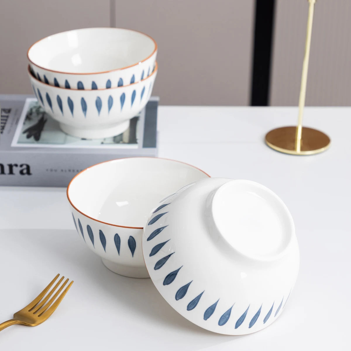 Japanese-Style Ceramic Bowl Set Premium Porcelain Salad Bowl & Shallow Bowl