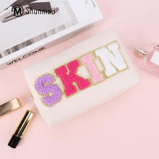 Patches Chenille Letter Face Hair Skin Bag Zipper Leather for Travel Accessories