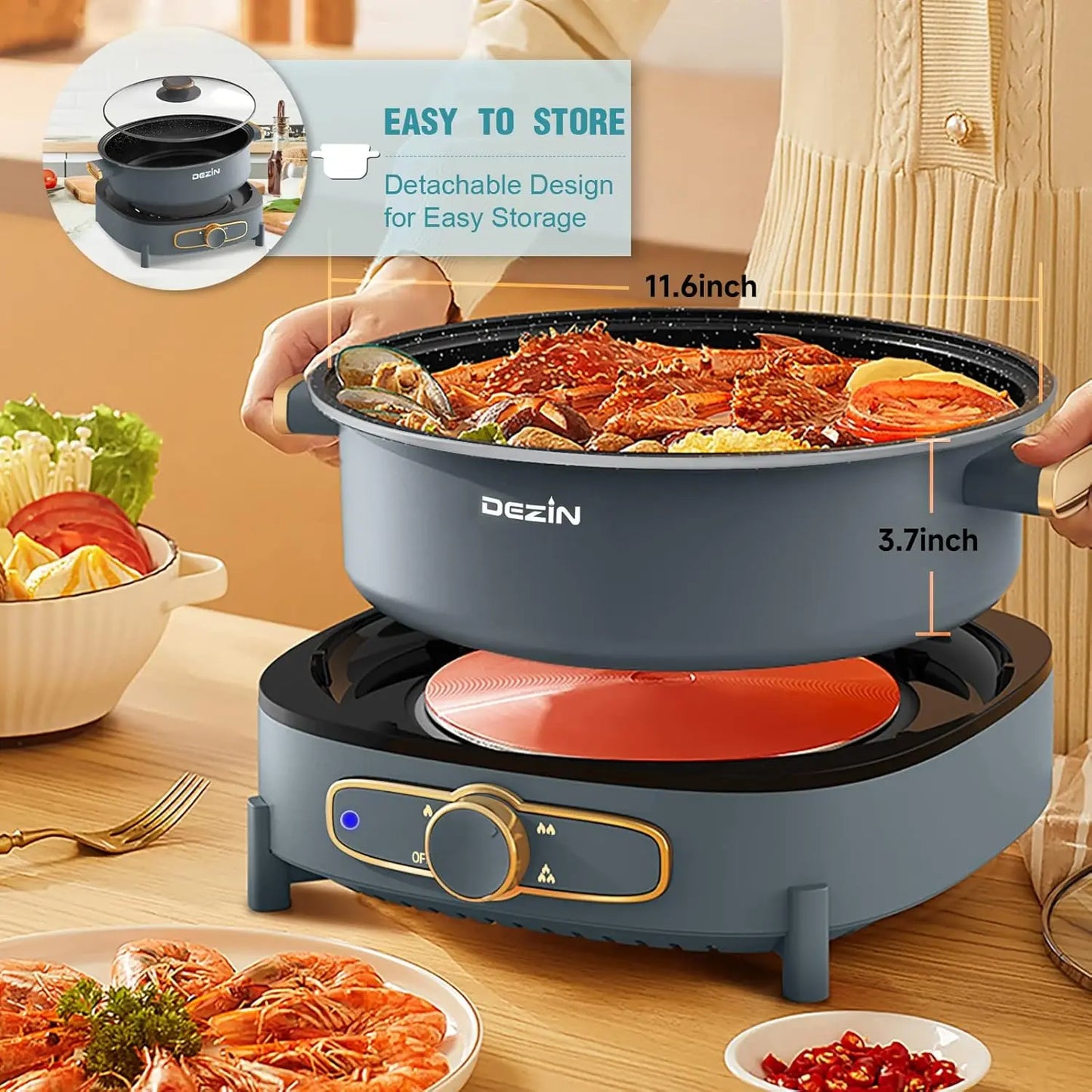 Electric Shabu Pot with Removable Non-Stick Hot Pot Electric