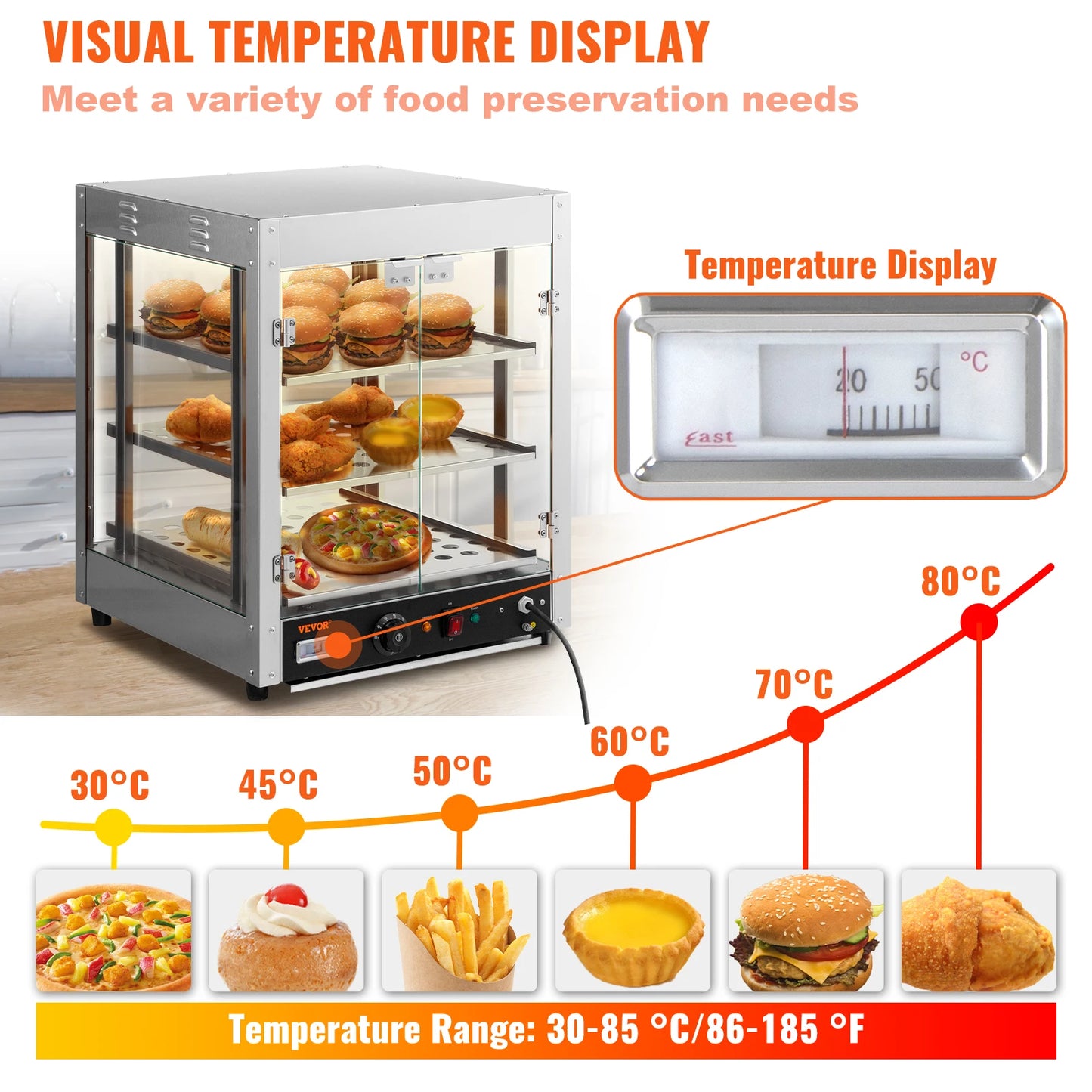 Food Warmer Commercial Heating with Temp Knob Display Kitchen Appliance